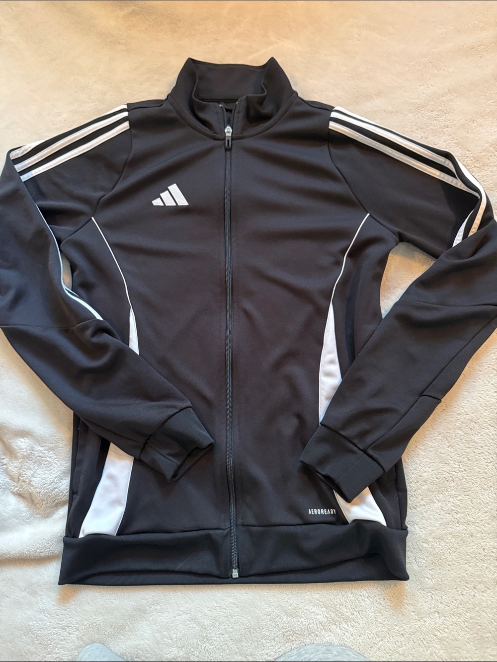 adidas Black Track Jacket with White Stripe Accents